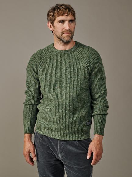 Aubin Ray Wool Rich Fisherman Knit Jumper, Khaki