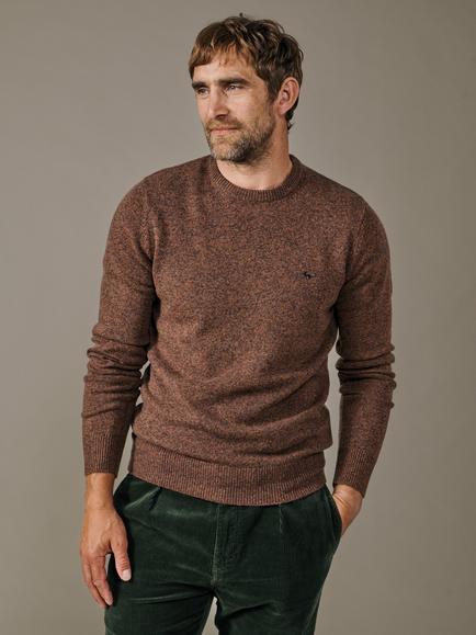 Aubin Westbourne Merino Wool Crew Neck Jumper, Chocolate