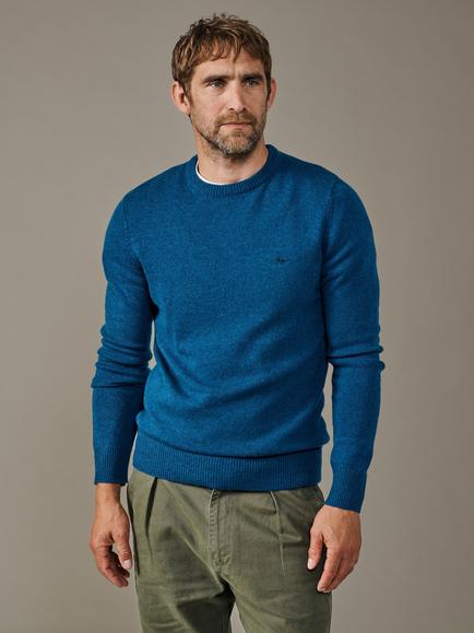 Aubin Westbourne Merino Wool Crew Neck Jumper, Denim Blue