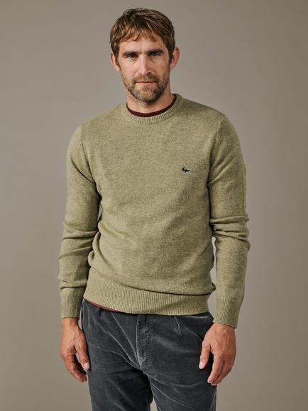Aubin Westbourne Merino Wool Crew Neck Jumper - view 2, Light Khaki