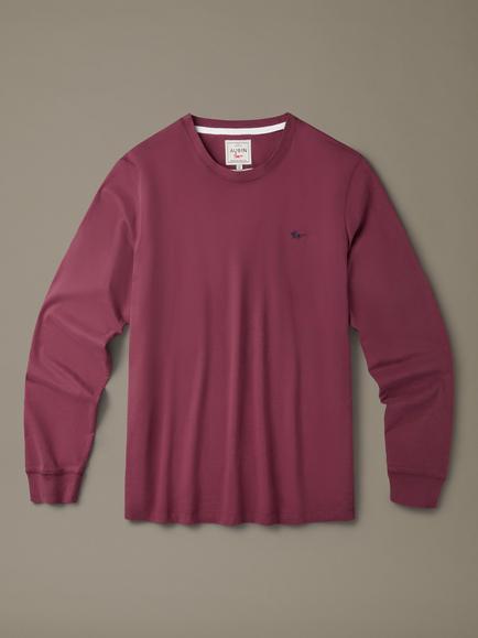 Aubin Buttermere Organic Cotton Regular Fit Long Sleeve Logo T-Shirt, Oxblood