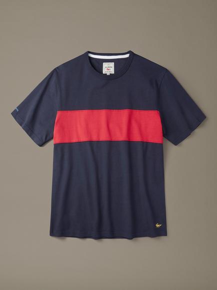 Aubin Santon Cotton Relaxed Colour Block T-Shirt, Navy/Red, Navy/Red