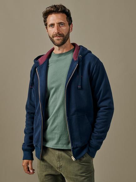 Aubin Heslam Cotton Waffle Lined Hoodie, Navy, Navy
