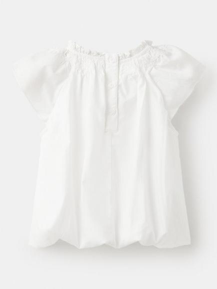 Mango Kids' Short Sleeve Gathered Neck Blouse, White - view 2, White
