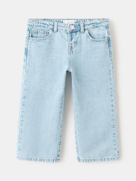 Mango Kids' Star Embellished Straight Leg Jeans, Light Blue, Light Blue