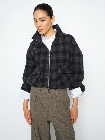 MOS MOSH Mmcamille Wool Rich Check Bomber Jacket, Salute Navy, Salute Navy