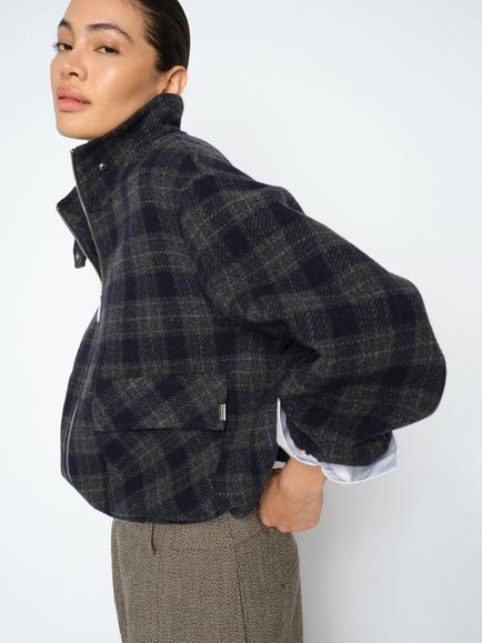 MOS MOSH Mmcamille Wool Rich Check Bomber Jacket, Salute Navy - view 2, Salute Navy