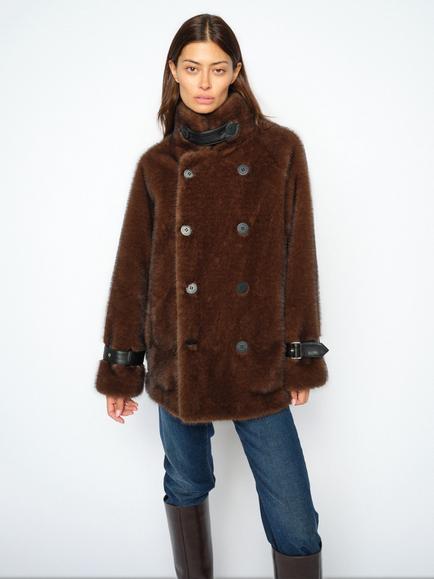 MOS MOSH Mmnanette Double Breasted Faux Fur Coat, Delicioso, Delicioso