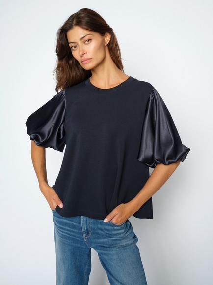 MOS MOSH Mmduba Satin Puff Sleeve Top, Salute Navy, Salute Navy