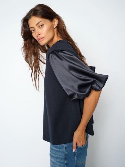 MOS MOSH Mmduba Satin Puff Sleeve Top, Salute Navy - view 2, Salute Navy