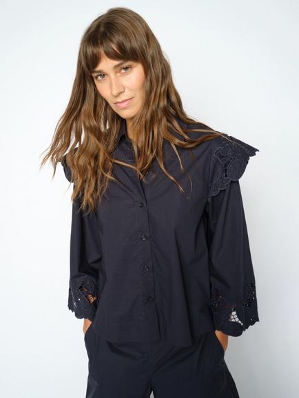 MOS MOSH Mmheliam Lace Trim Shirt, Salute Navy, Salute Navy