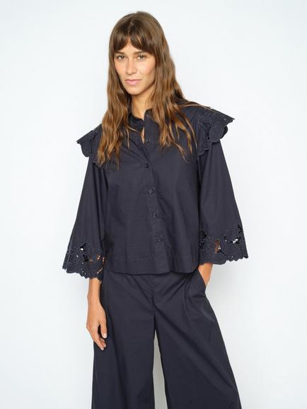 MOS MOSH Mmheliam Lace Trim Shirt, Salute Navy - view 2, Salute Navy
