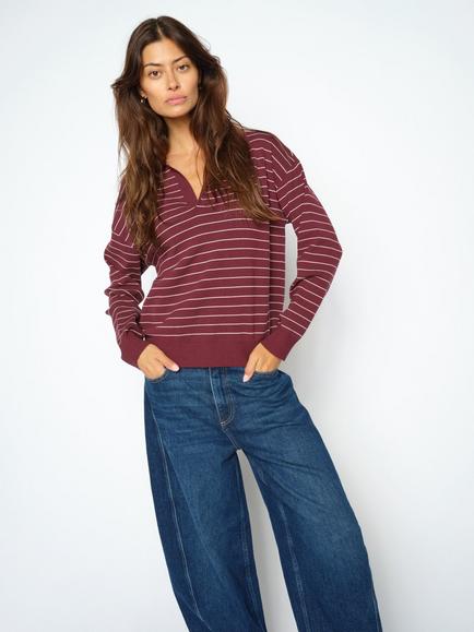 MOS MOSH Mmaliz Caliz Striped V-Neck Jumper containing LENZING™ ECOVERO™ Viscose, Port Royale, Port Royale