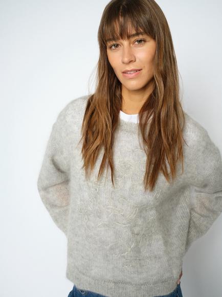 MOS MOSH Mmaroa Bernat Mohair Blend Jumper, Light Grey Melange - view 2, Light Grey Melange