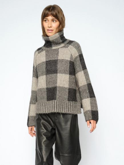 MOS MOSH Mmmaija Mohair Rich Roll Neck Check Jumper, Black, Black