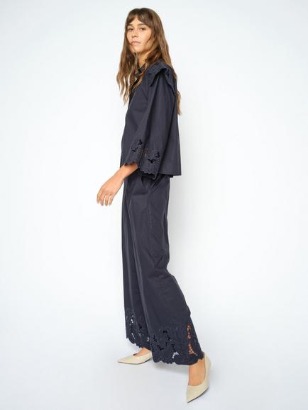 MOS MOSH Mmheime Lace Hem Trousers, Salute Navy - view 2, Salute Navy