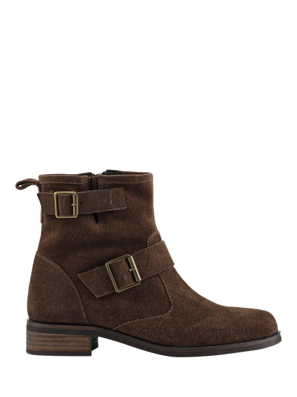 Jones Bootmaker Maribel Suede Buckle Detailed Ankle Boots, Chocolate, Chocolate