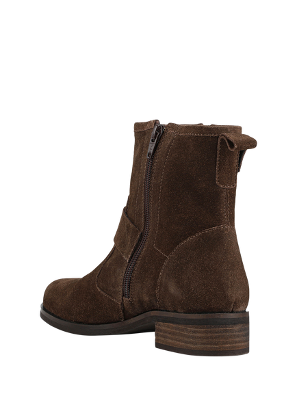 Jones Bootmaker Maribel Suede Buckle Detailed Ankle Boots, Chocolate - view 2, Chocolate