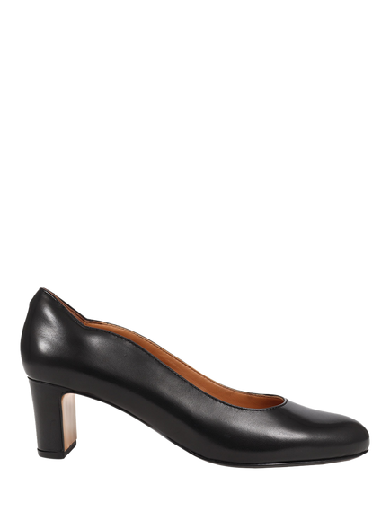 Jones Bootmaker Zoey Leather Scallop Heeled Courts, Black, Black
