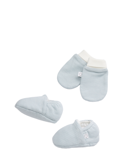 MORI Baby Mittens and Booties Set, Blue Stripe, Blue Stripe