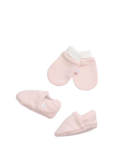 MORI Baby Mittens and Booties Set, Blush Stripe, Blush Stripe