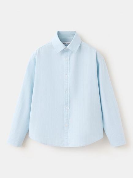 Mango Kids' Camisa Long Sleeve Cotton Shirt, Sky Blue, Sky Blue
