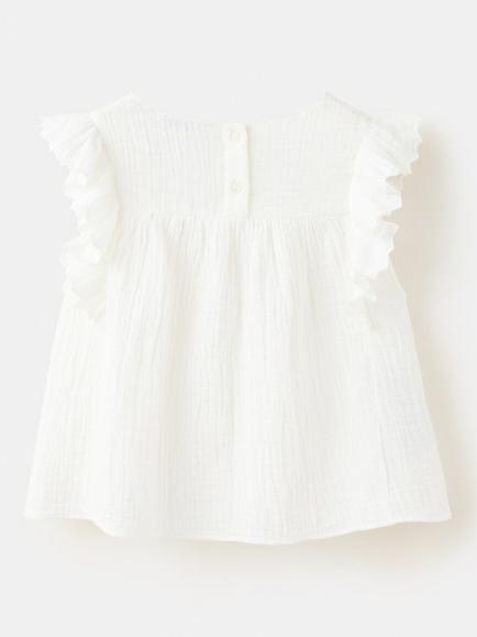 Mango Kids' Embroidered Flutter Sleeve Blouse, White - view 2, White