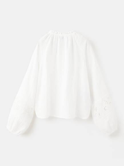 Mango Kids' Embroidered Balloon Sleeve Blouse, White - view 2, White