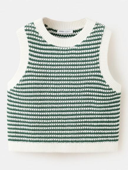 Mango Kids' Sleeveless Round Neck Knitted Vest, Green, Green