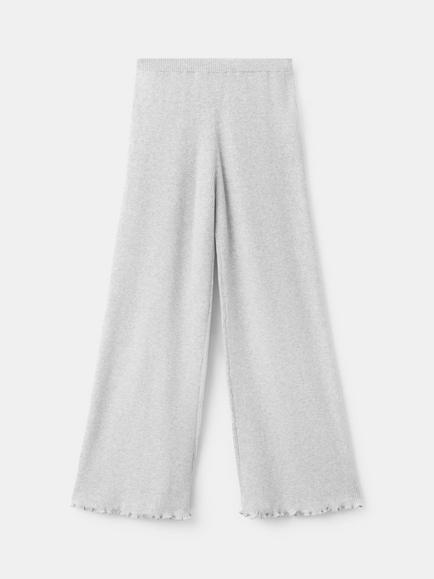 Mango Kids' Pantalon Ribbed Knit Wide Leg Trousers, Light Grey Melange, Light Grey Melange