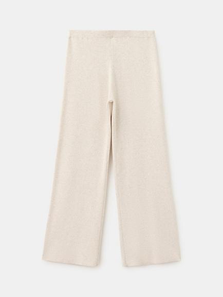 Mango Kids' Ribbed High Waist Wide Leg Trousers, Beige, Beige