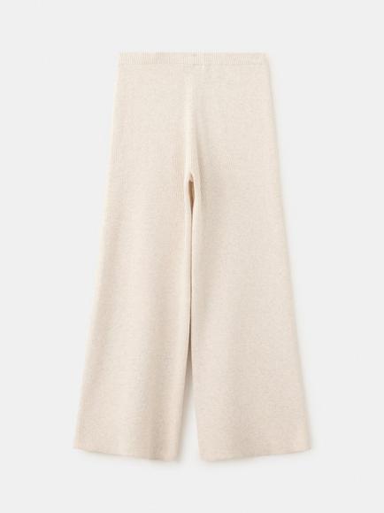Mango Kids' Ribbed High Waist Wide Leg Trousers, Beige - view 2, Beige