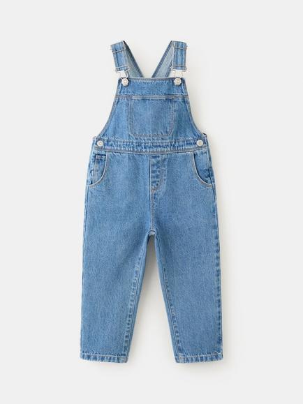 Mango Kids' Heritage Utility Relaxed Dungarees, Mid Blue