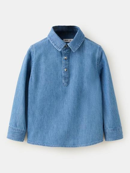 Mango Kids' Camisa Long Sleeve Denim Shirt, Blue, Blue