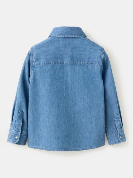 Mango Kids' Camisa Long Sleeve Denim Shirt, Blue - view 2, Blue