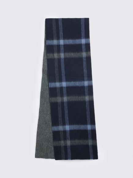 Moss Check Wool Cashmere Blend Reversible Scarf, Black/Blue, Black/Blue