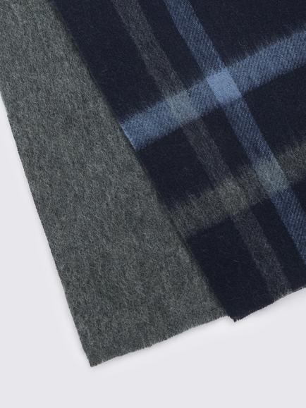 Moss Check Wool Cashmere Blend Reversible Scarf, Black/Blue - view 2, Black/Blue