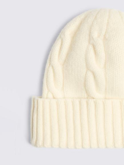 Moss Cable Knit Wool Beanie, Off White - view 2, Off White