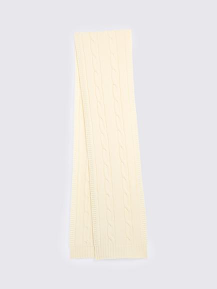 Moss Cable Knit Wool Scarf, Off White, Off White