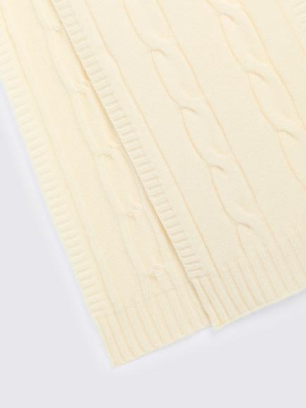 Moss Cable Knit Wool Scarf, Off White - view 2, Off White