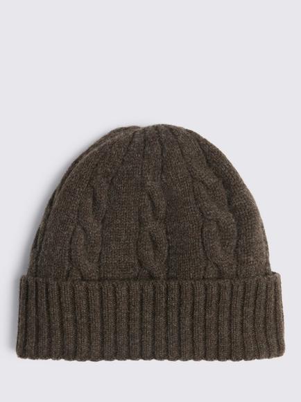 Moss Cable Knit Wool Beanie, Chocolate Brown, Chocolate Brown