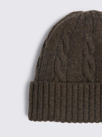Moss Cable Knit Wool Beanie, Chocolate Brown - view 2, Chocolate Brown