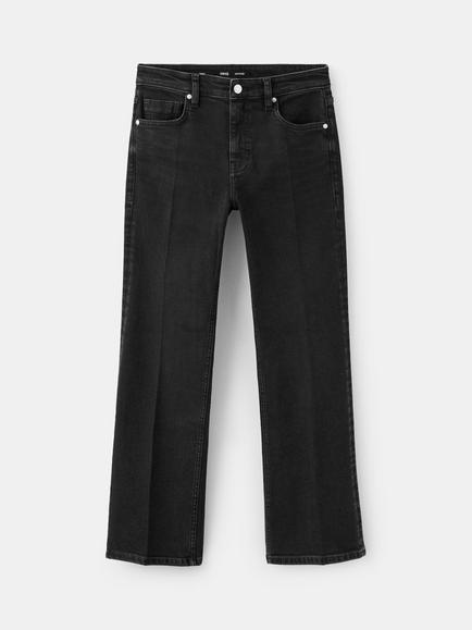Mango Mid Rise Flare Crop Jeans, Black, Black