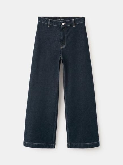 Mango High Rise Wide Leg Cropped Jeans, Blue, Blue
