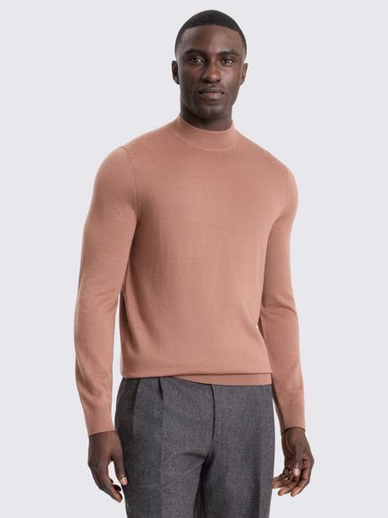 Moss Merino Wool Mock Neck Jumper, Dusty Pink