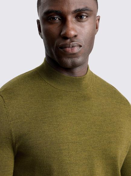 Moss Merino Wool Mock Neck Jumper - view 2, Olive Green