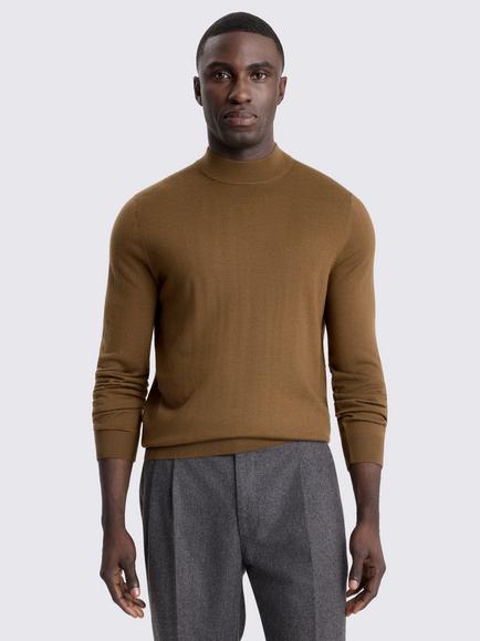Moss Merino Wool Mock Neck Jumper, Tobacco Brown