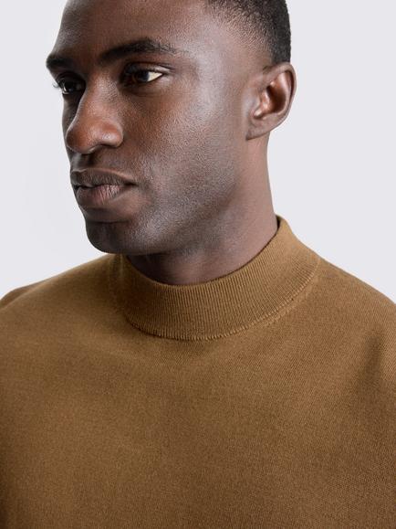 Moss Merino Wool Mock Neck Jumper - view 2, Tobacco Brown