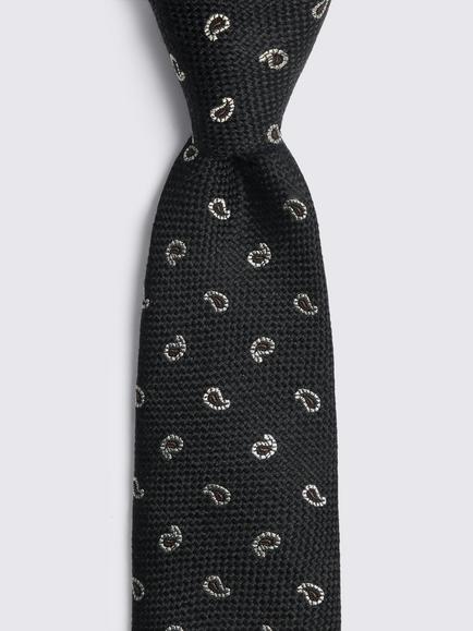 Moss Silk Paisley Tie, Black, Black