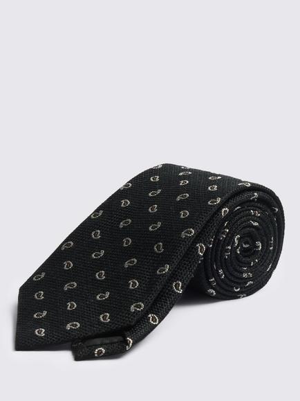 Moss Silk Paisley Tie, Black - view 2, Black